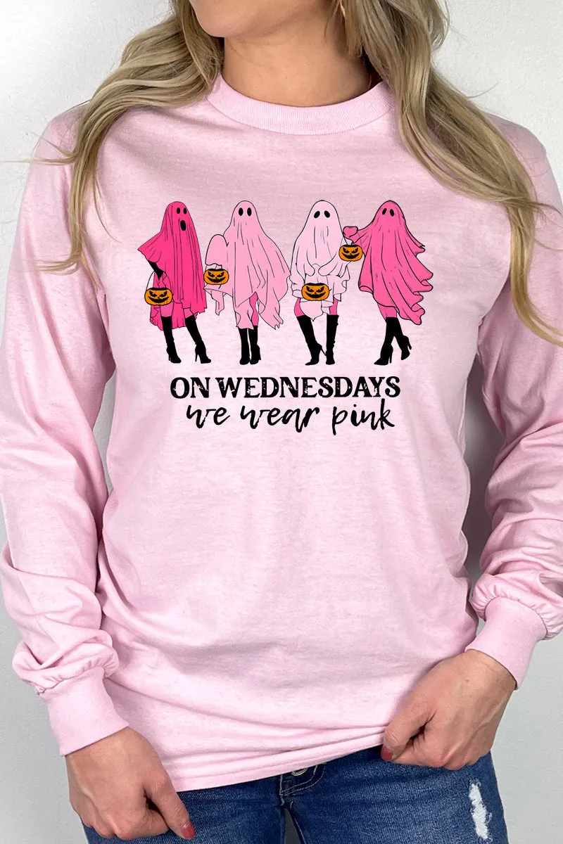 Ghouls Wednesday Wear Pink Heavy Cotton Long Sleeve Adult T-Shirt