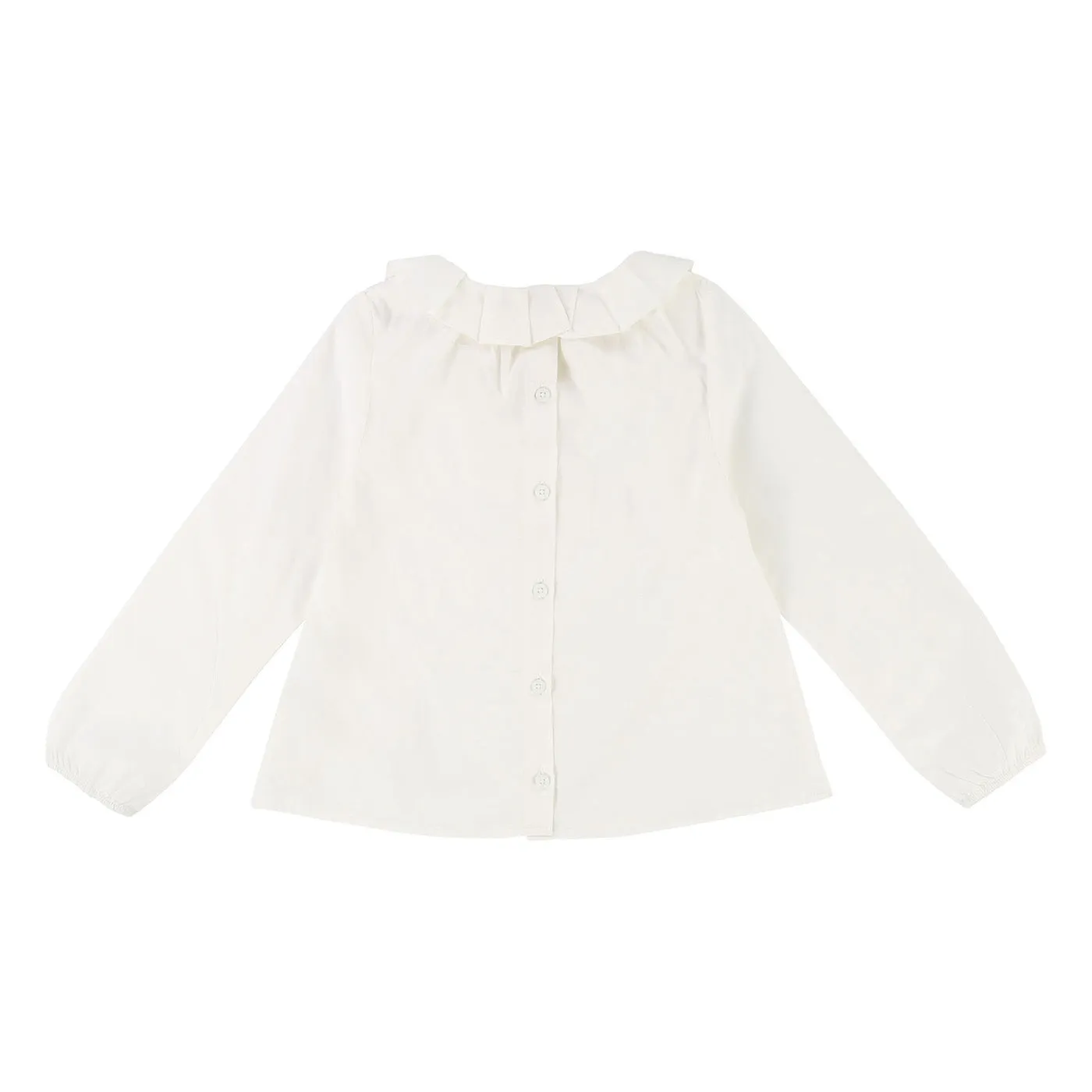 Girls Long Sleeve Poplin Blouse with Ruffled Collar