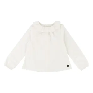 Girls Long Sleeve Poplin Blouse with Ruffled Collar