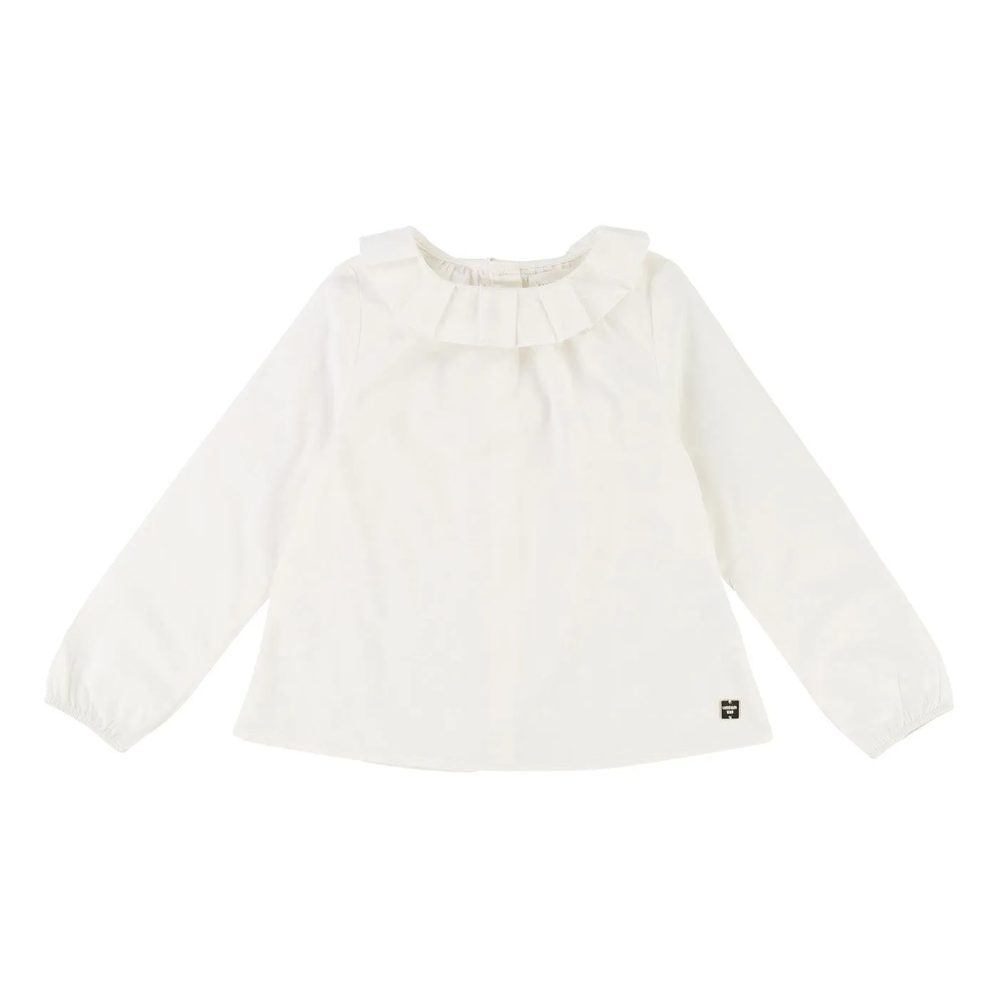 Girls Long Sleeve Poplin Blouse with Ruffled Collar