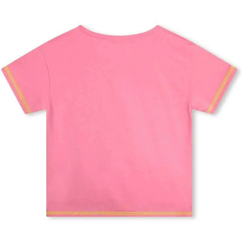 Girls Pink Short Sleeve Tie Front T-Shirt