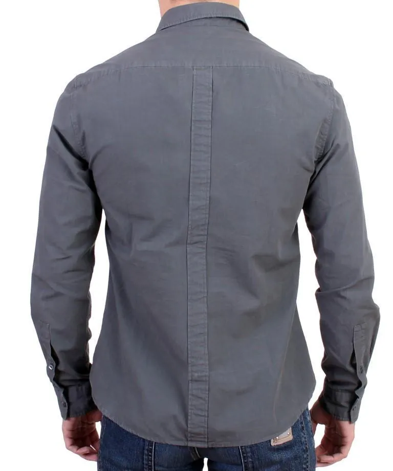 Gray Casual Cotton Long Sleeve Shirt