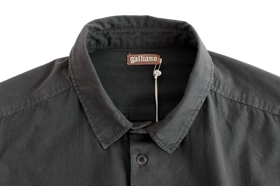 Gray Casual Cotton Long Sleeve Shirt