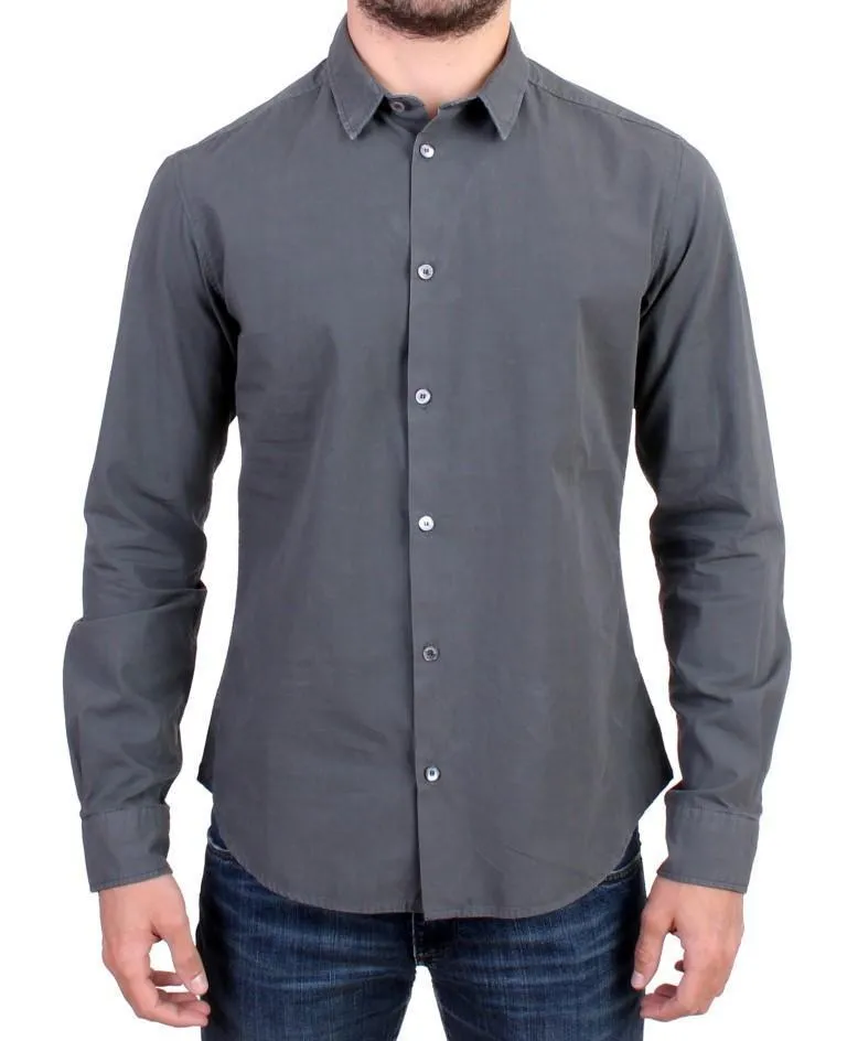 Gray Casual Cotton Long Sleeve Shirt