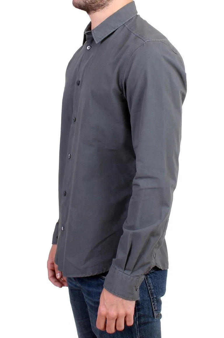 Gray Casual Cotton Long Sleeve Shirt