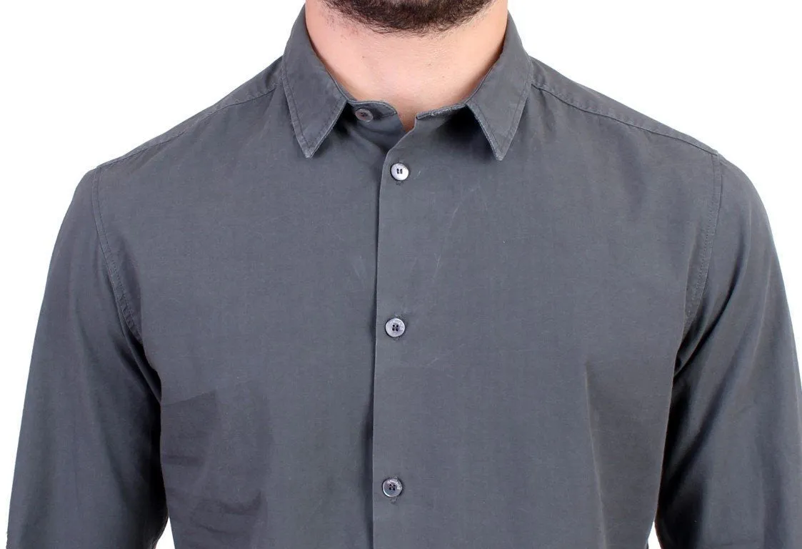 Gray Casual Cotton Long Sleeve Shirt