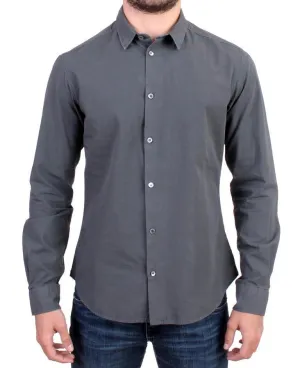 Gray Casual Cotton Long Sleeve Shirt