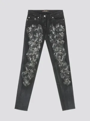 Grey Crystal Embellished Jeans
