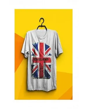 Grey England Flag Cotton Printed T-Shirt For Women