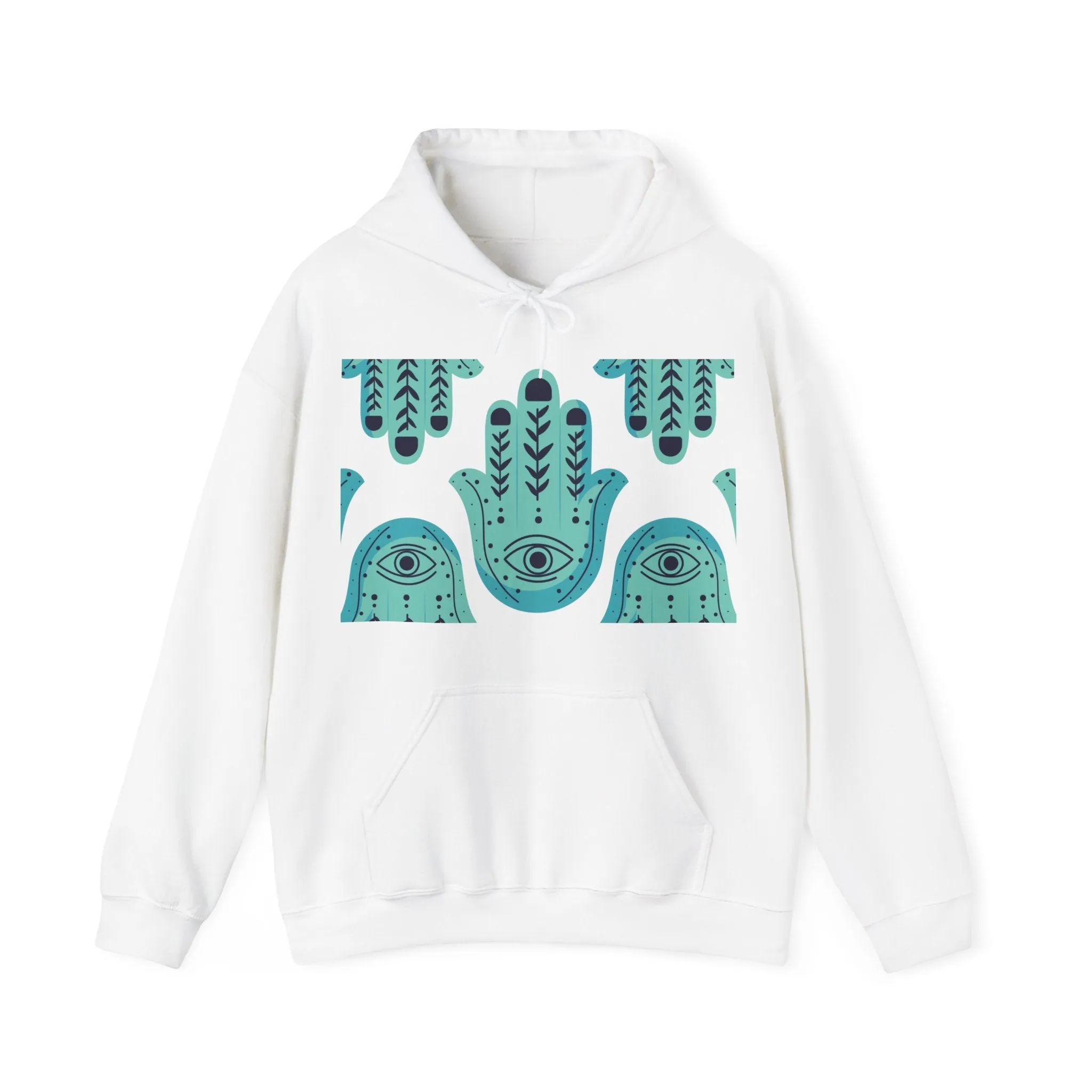 Hannah Bright Turquoise Hamsa Design Unisex Heavy Blend™ Hooded Sweatshirt