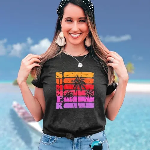 Hawaiian Shirts for Women Palm Trees Beach Graphic Tee Tops Summer Vacation Short Sleeve Tshirt Tops
