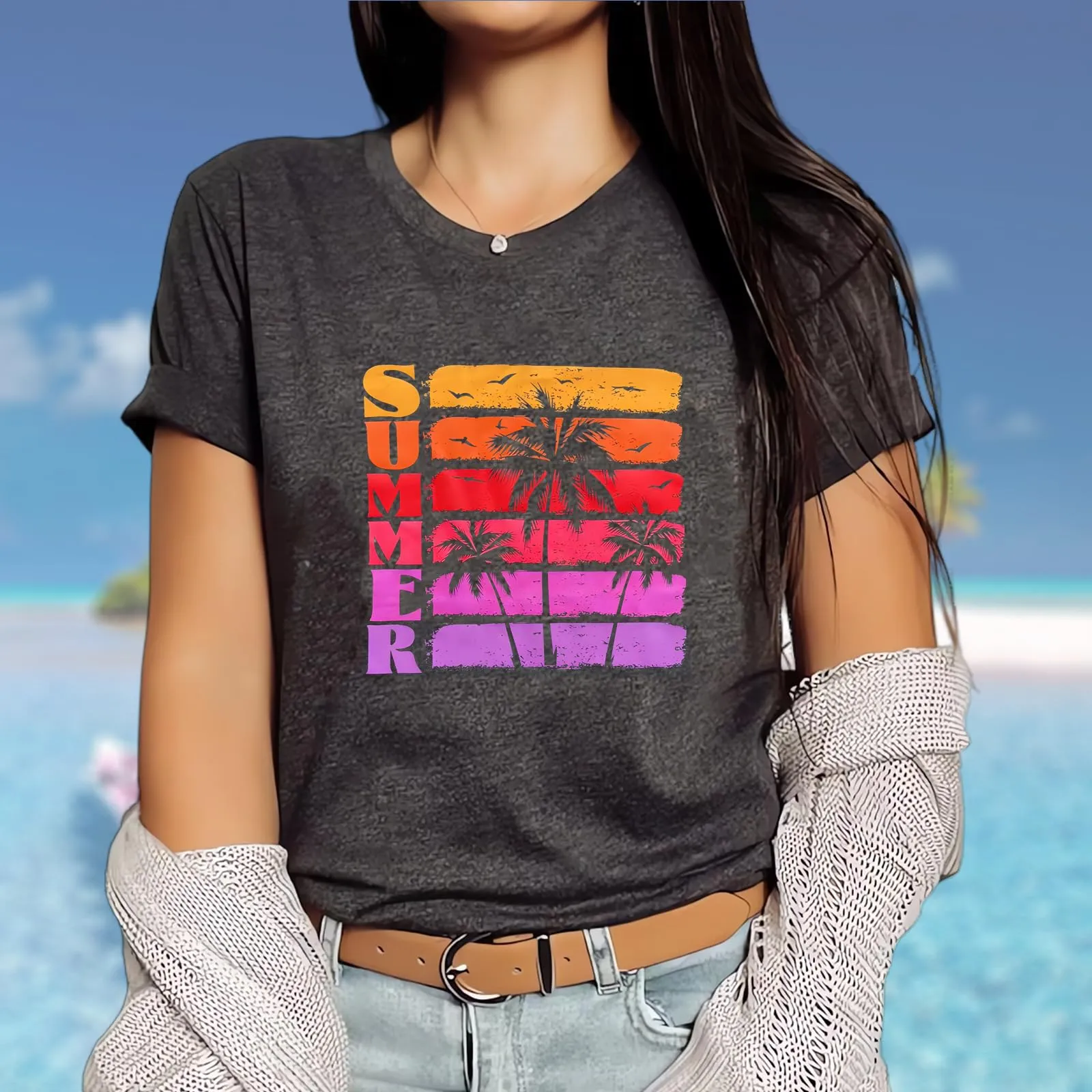 Hawaiian Shirts for Women Palm Trees Beach Graphic Tee Tops Summer Vacation Short Sleeve Tshirt Tops