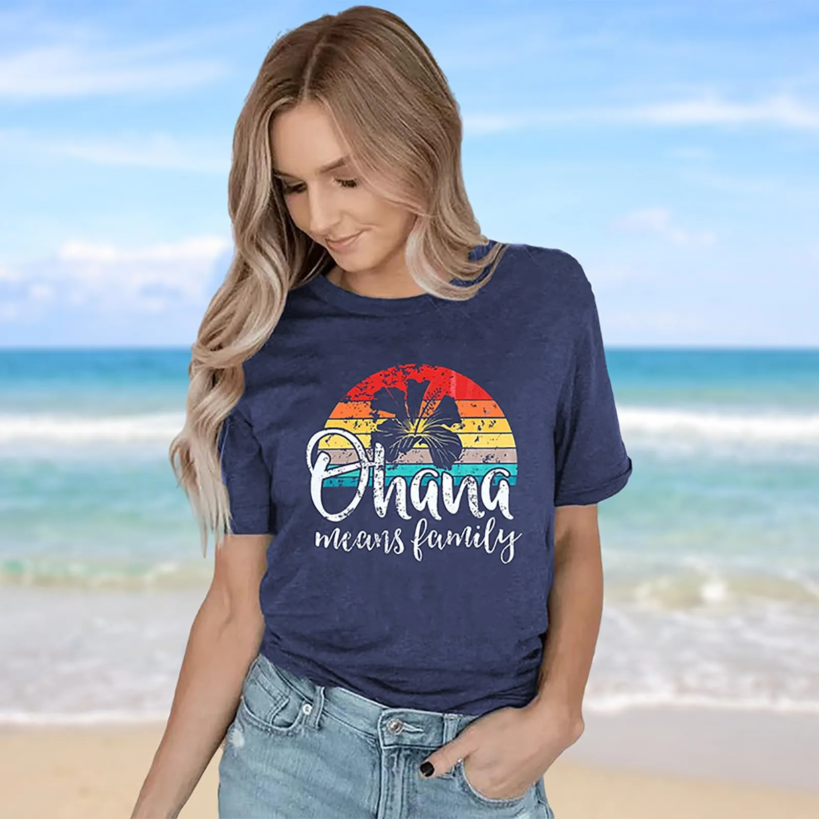 Hawaiian Shirts for Women Palm Trees Beach Graphic Tee Tops Summer Vacation Short Sleeve Tshirt Tops
