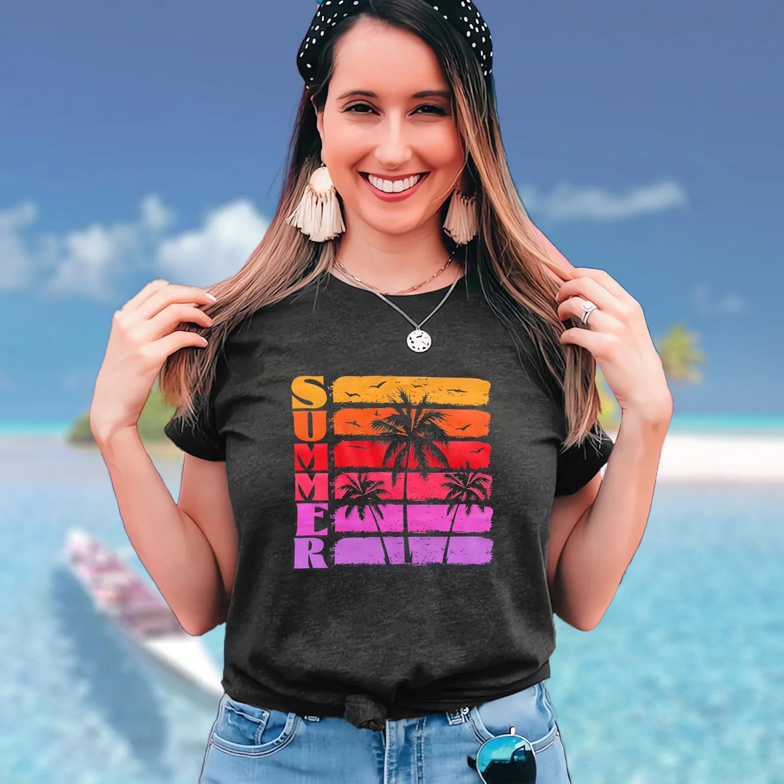 Hawaiian Shirts for Women Palm Trees Beach Graphic Tee Tops Summer Vacation Short Sleeve Tshirt Tops