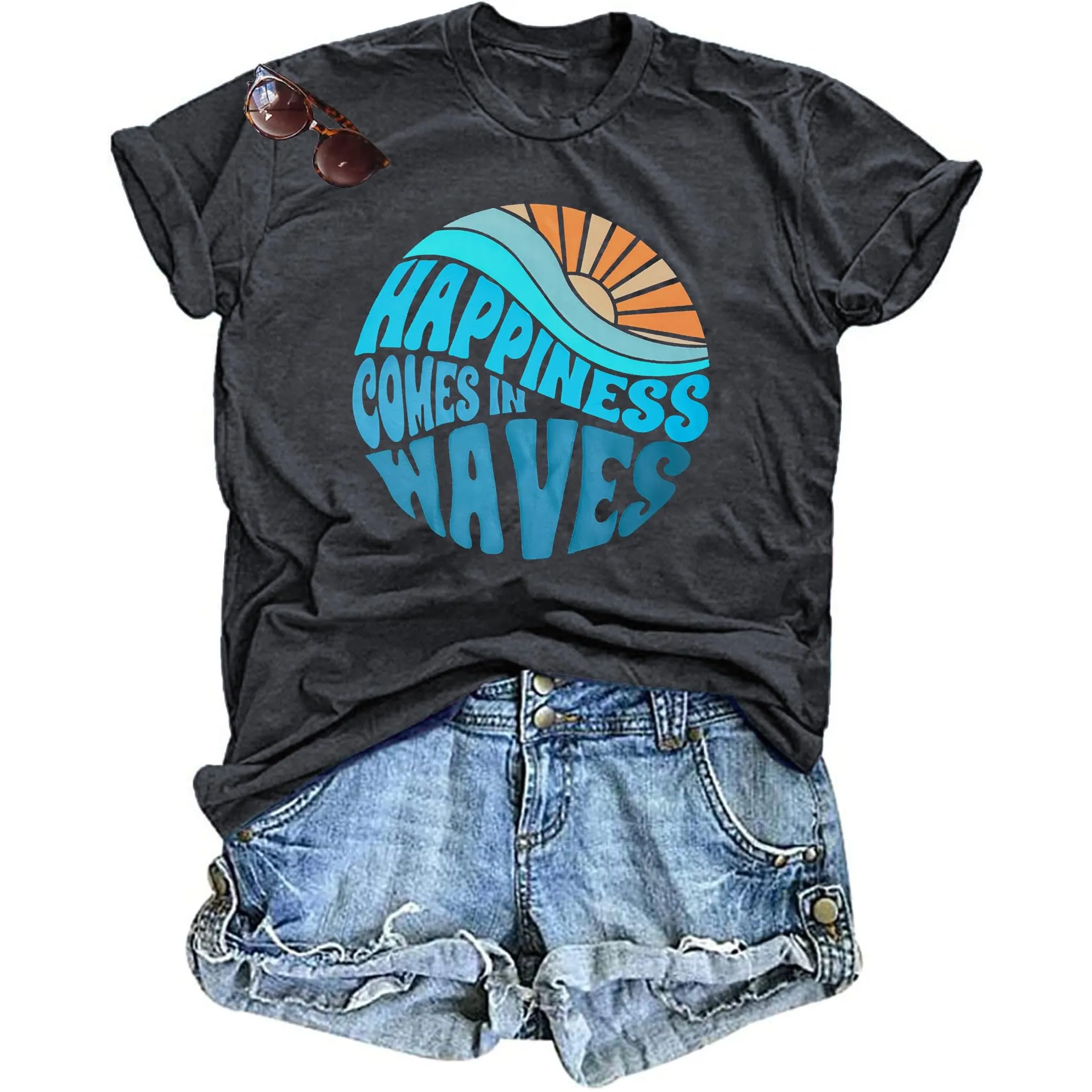 Hawaiian Shirts for Women Palm Trees Beach Graphic Tee Tops Summer Vacation Short Sleeve Tshirt Tops