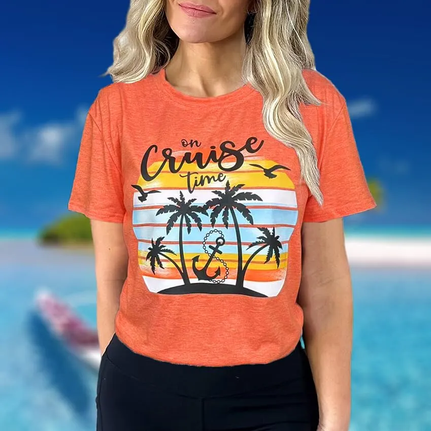 Hawaiian Shirts for Women Palm Trees Beach Graphic Tee Tops Summer Vacation Short Sleeve Tshirt Tops