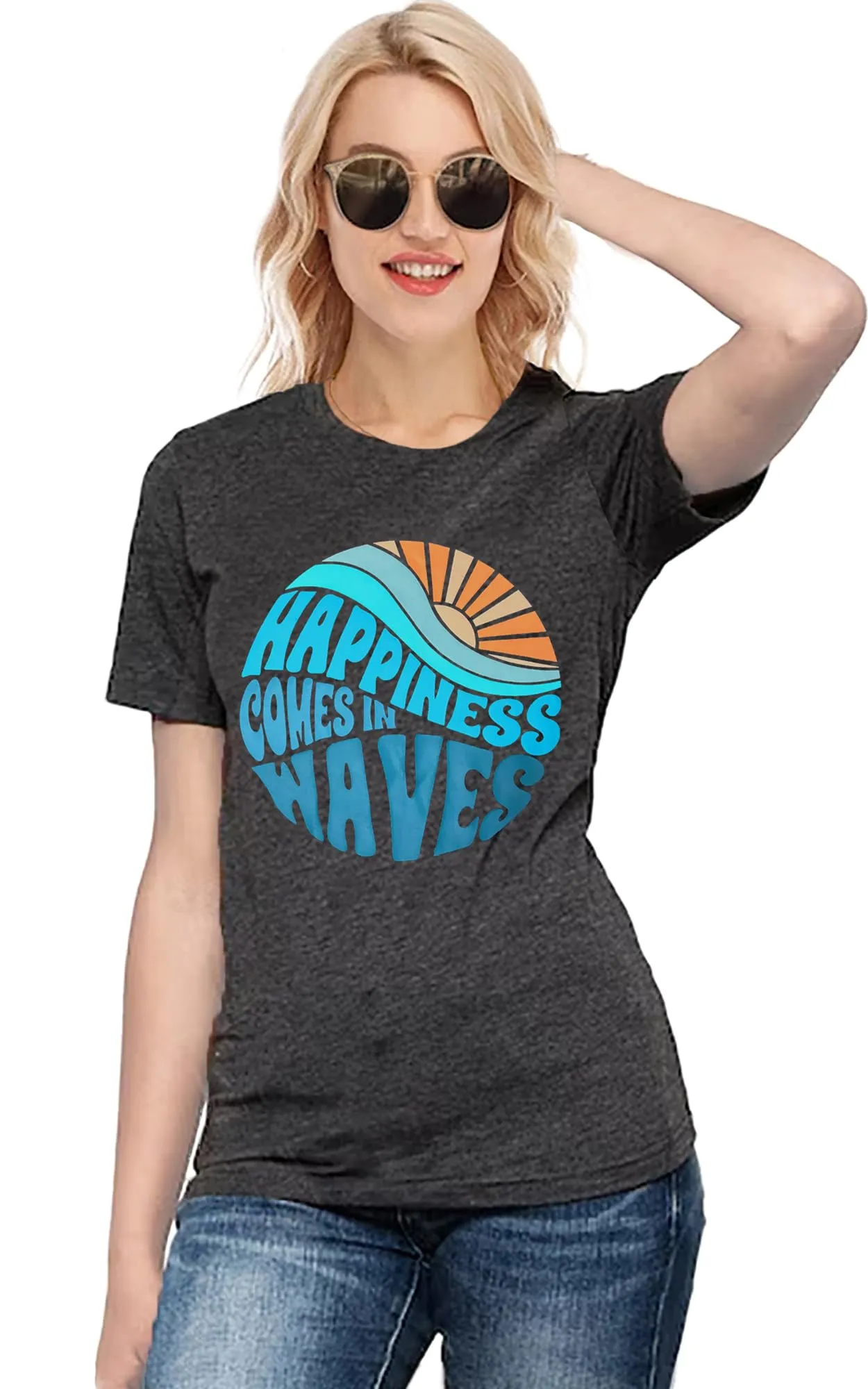 Hawaiian Shirts for Women Palm Trees Beach Graphic Tee Tops Summer Vacation Short Sleeve Tshirt Tops