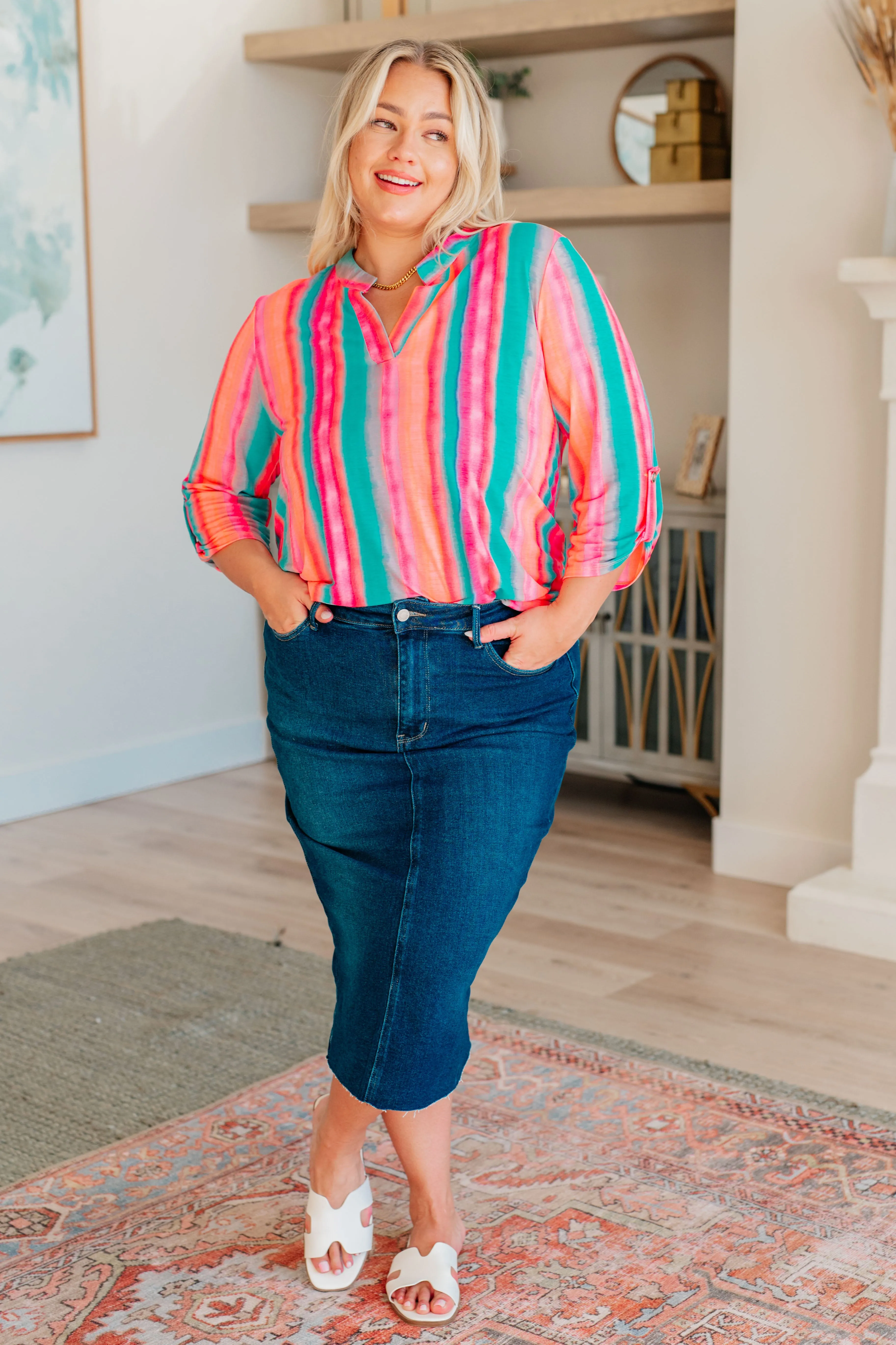 Hazel Blues® |  Lizzy Top in Ombre Mint Stripe