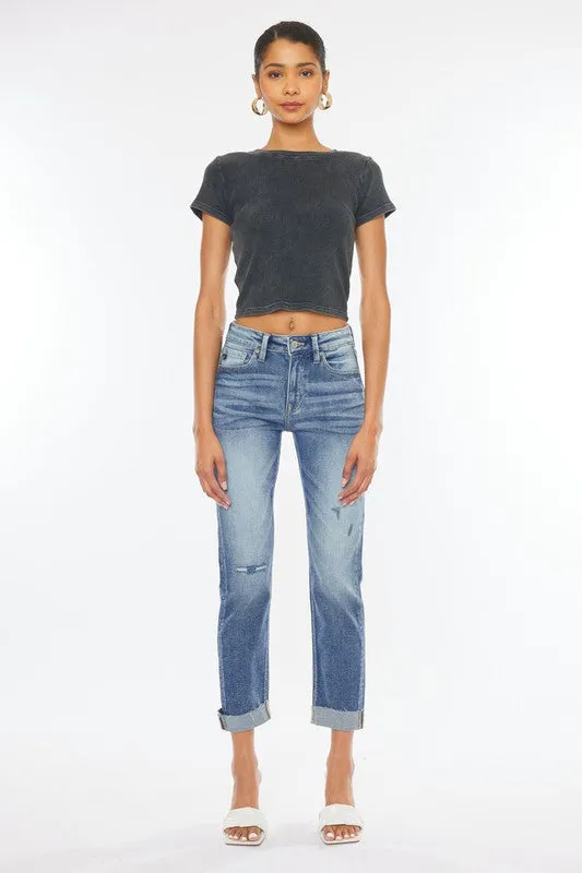 HIGH RISE CUFFED SLIM STRAIGHT JEANS - KC9250M