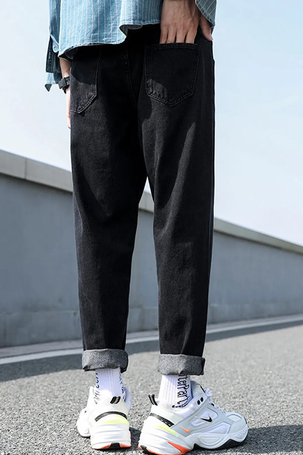 High Waist Long Slim Men Jeans Pants