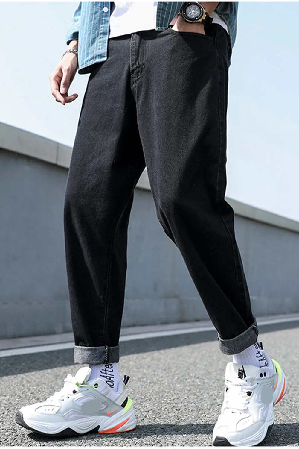 High Waist Long Slim Men Jeans Pants