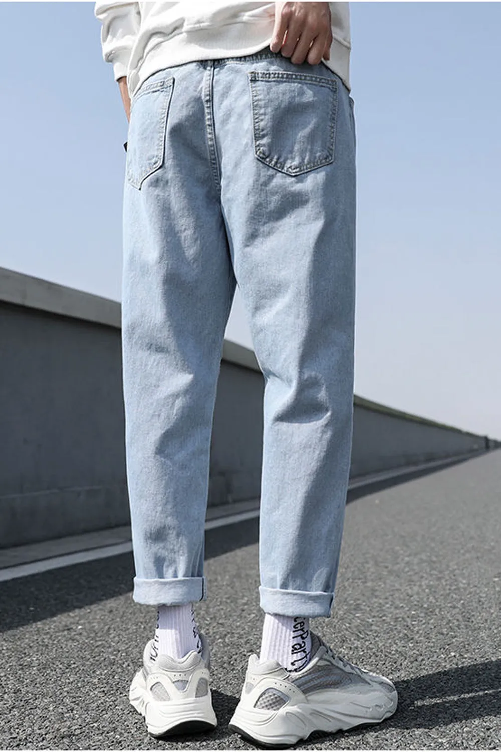 High Waist Long Slim Men Jeans Pants