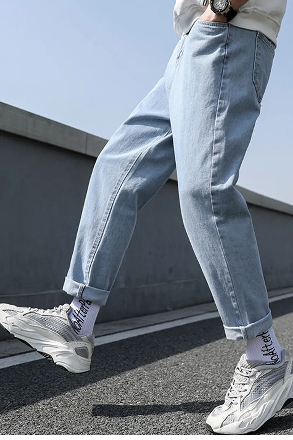 High Waist Long Slim Men Jeans Pants