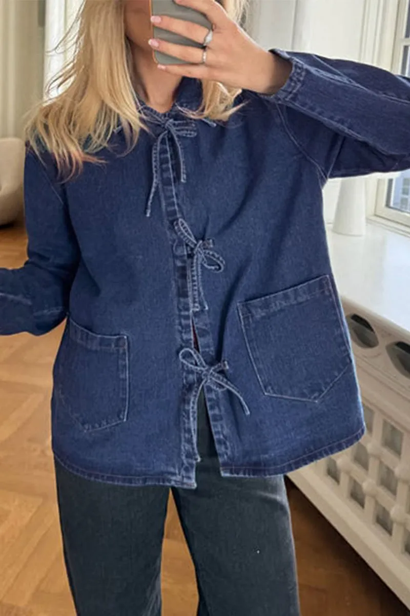 HTS1265 Casual Tie-Up Denim Jacket Top