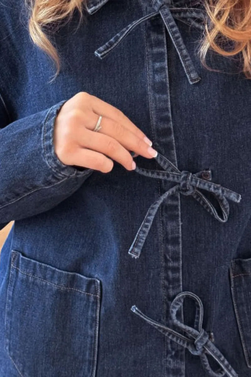 HTS1265 Casual Tie-Up Denim Jacket Top