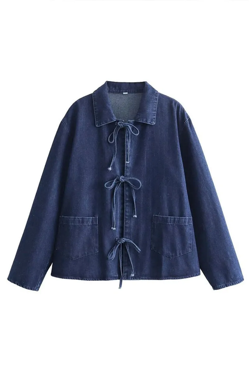 HTS1265 Casual Tie-Up Denim Jacket Top