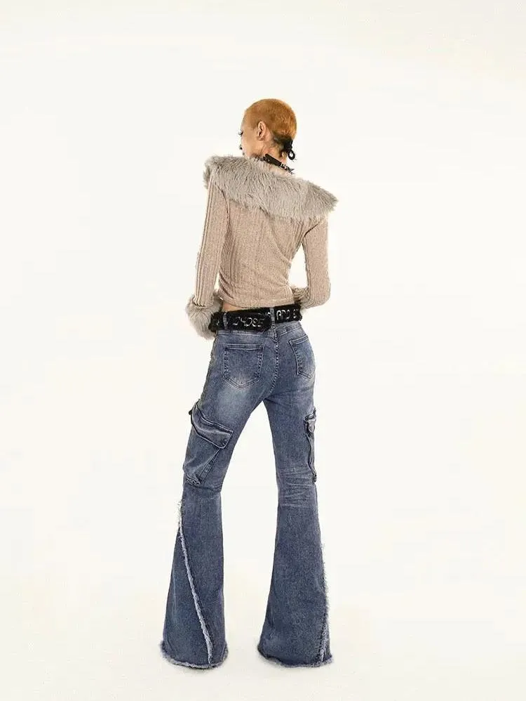 'Iced Frappe' Grey Snow Core Fur Collar Knitted Shirts