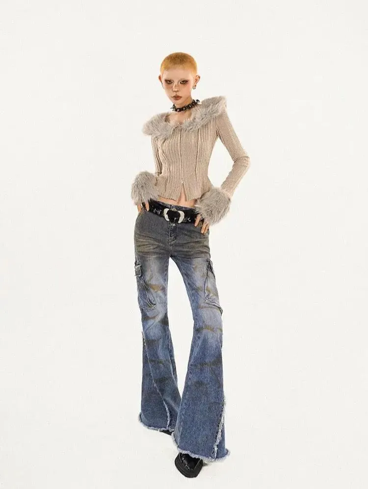 'Iced Frappe' Grey Snow Core Fur Collar Knitted Shirts