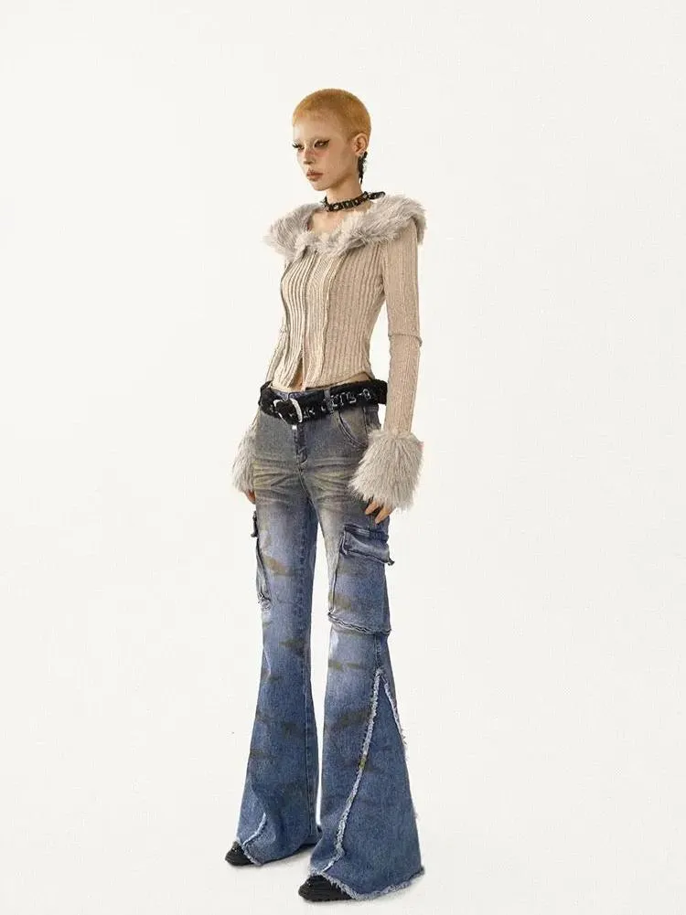 'Iced Frappe' Grey Snow Core Fur Collar Knitted Shirts