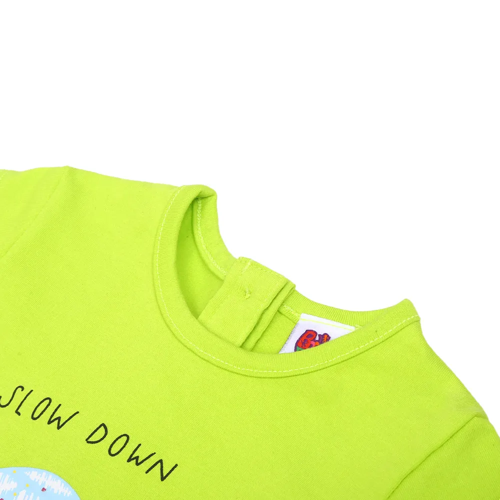 Infant Girls T-Shirt Slow Down-Acid Lime | Bachaa Party Baby Clothes Girls Tops & T-Shirts