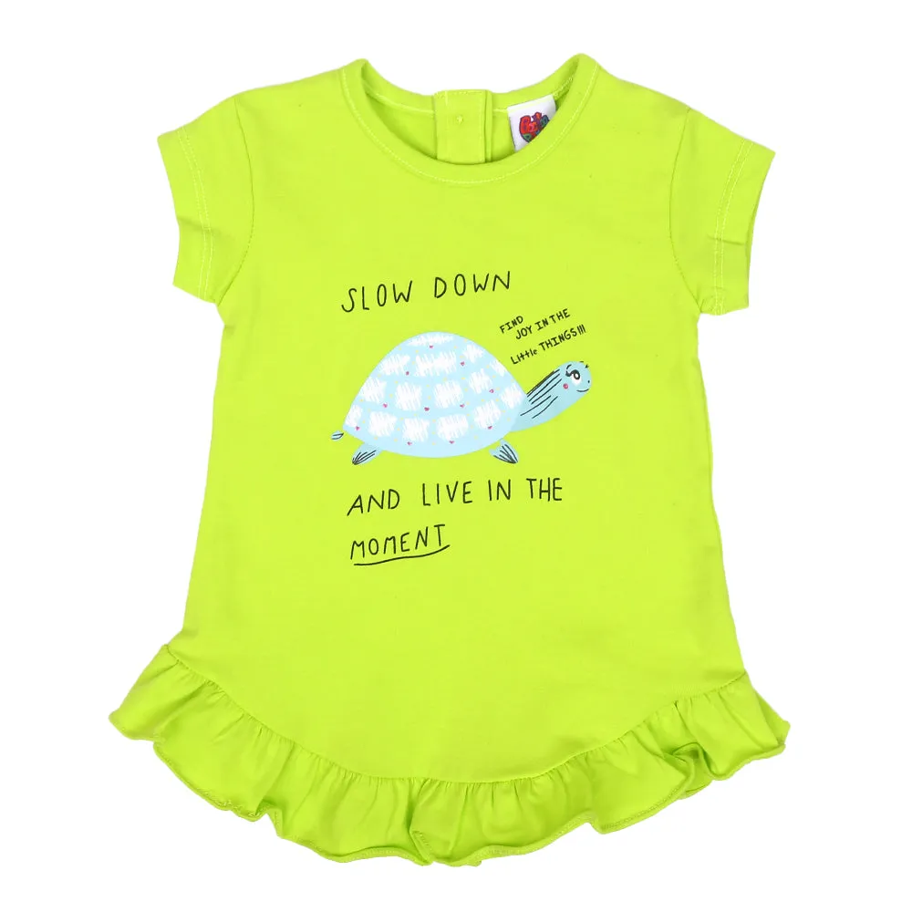 Infant Girls T-Shirt Slow Down-Acid Lime | Bachaa Party Baby Clothes Girls Tops & T-Shirts