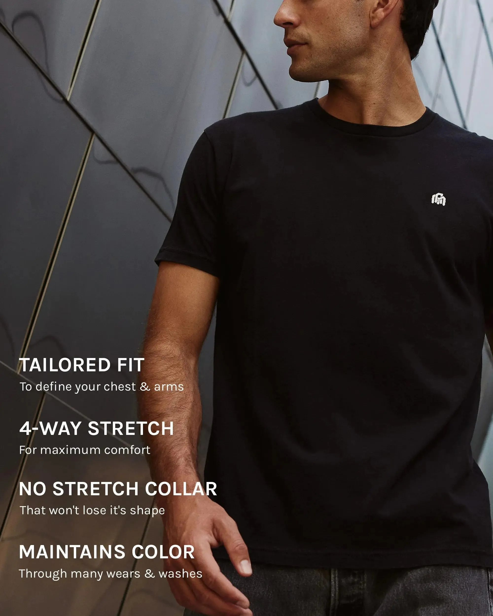 INTO THE AM Mens T Shirt with Logo - Short Sleeve Crew Neck Soft Fitted Tees S - 4XL Fresh Classic Basic Tshirts Large Black