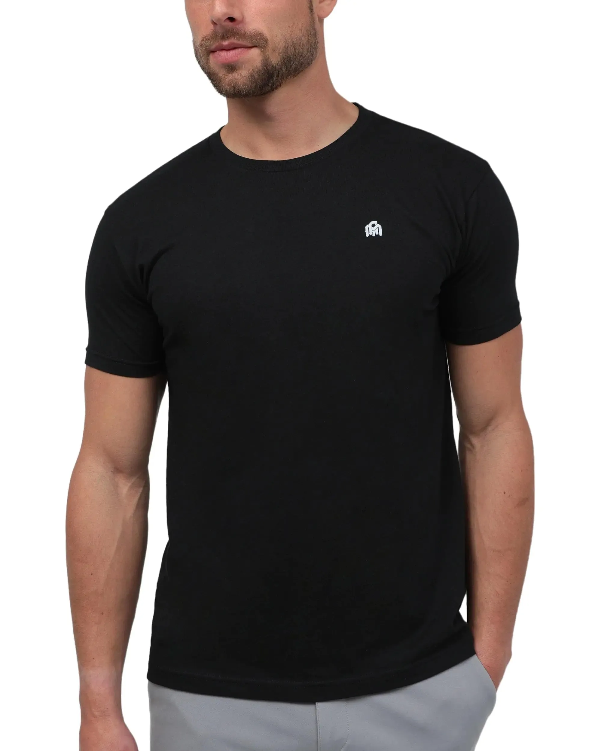 INTO THE AM Mens T Shirt with Logo - Short Sleeve Crew Neck Soft Fitted Tees S - 4XL Fresh Classic Basic Tshirts Large Black