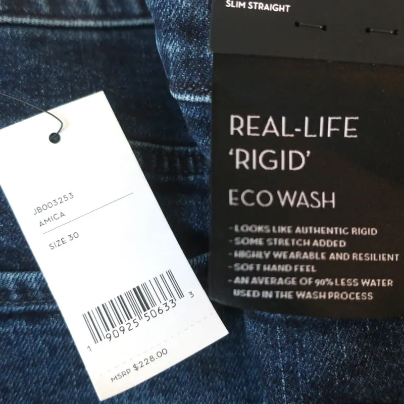 J Brand 1212 Runway Super High-Rise Slim Straight Jeans Amica Blue Size 30 NEW