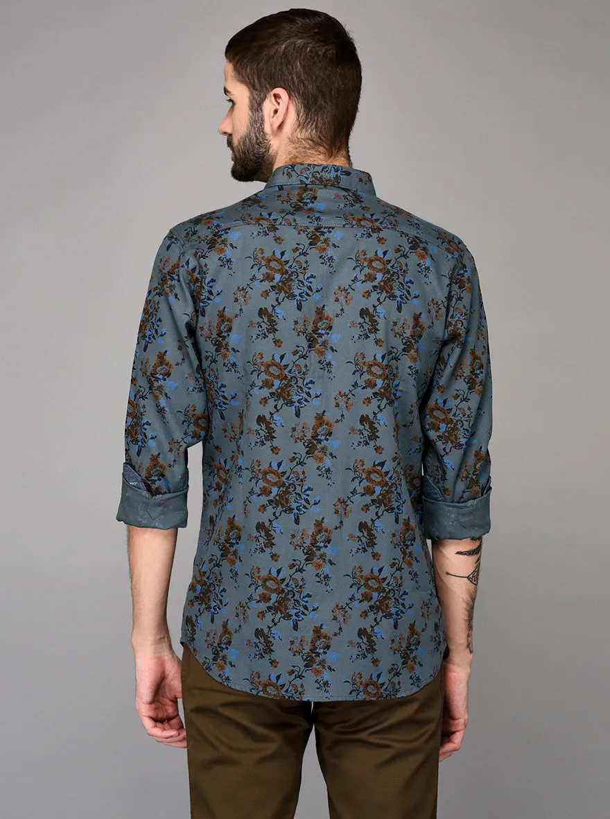 JadeBlue Blue Printed Slim Fit Casual Shirt | JadeBlue