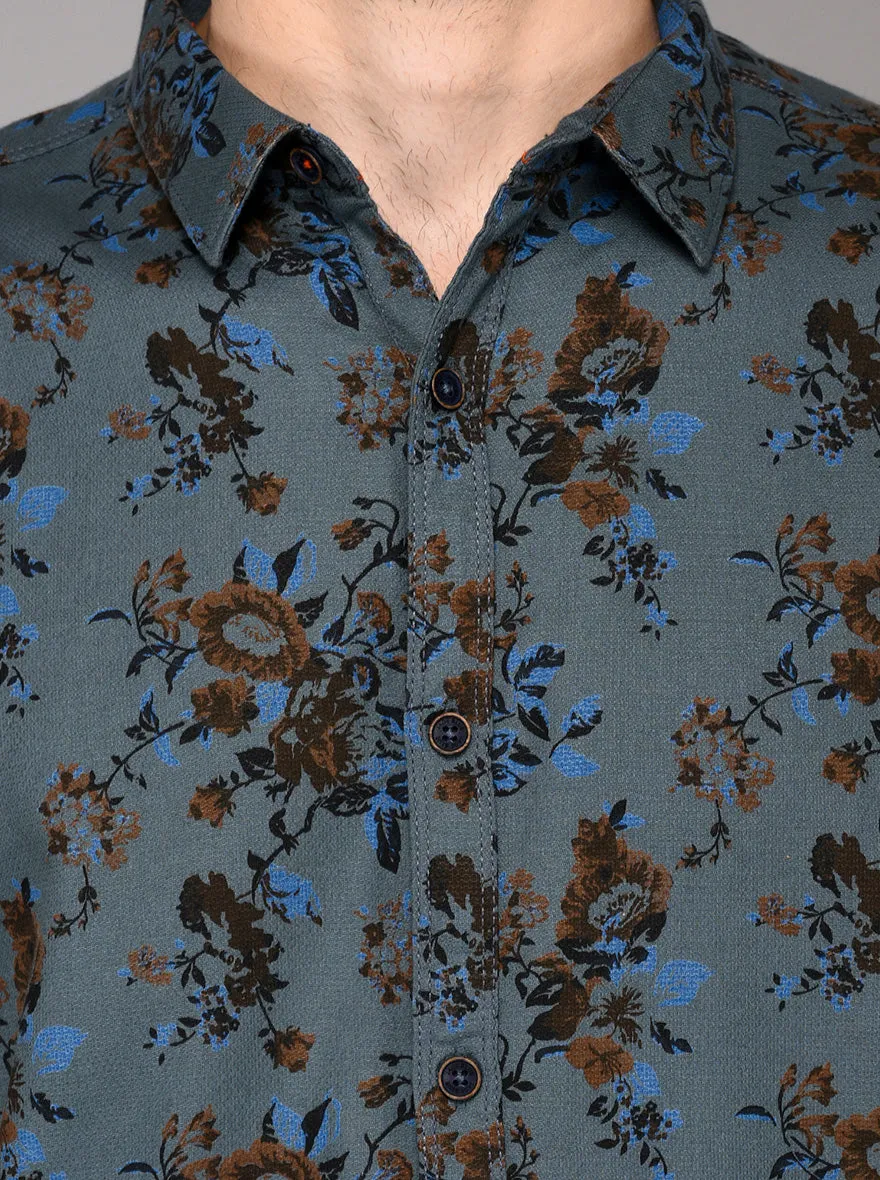 JadeBlue Blue Printed Slim Fit Casual Shirt | JadeBlue