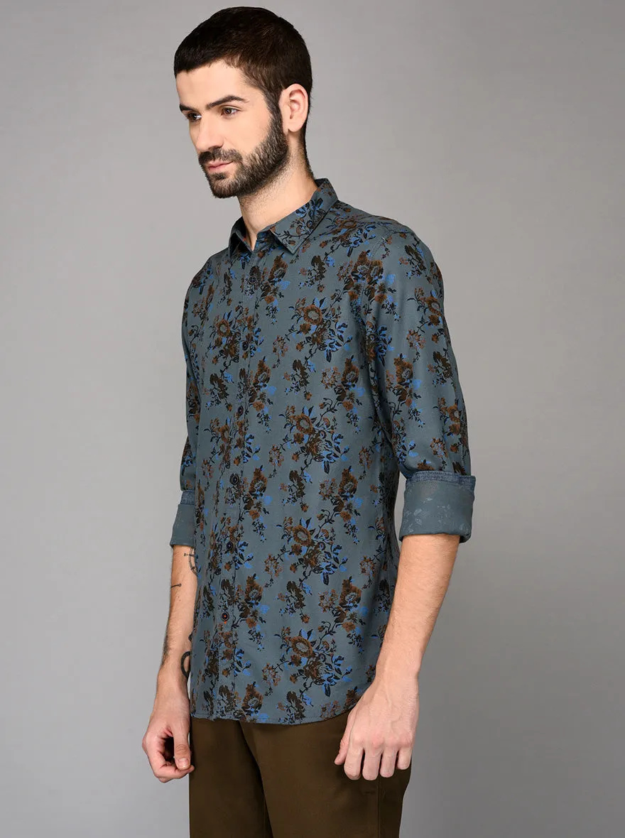 JadeBlue Blue Printed Slim Fit Casual Shirt | JadeBlue