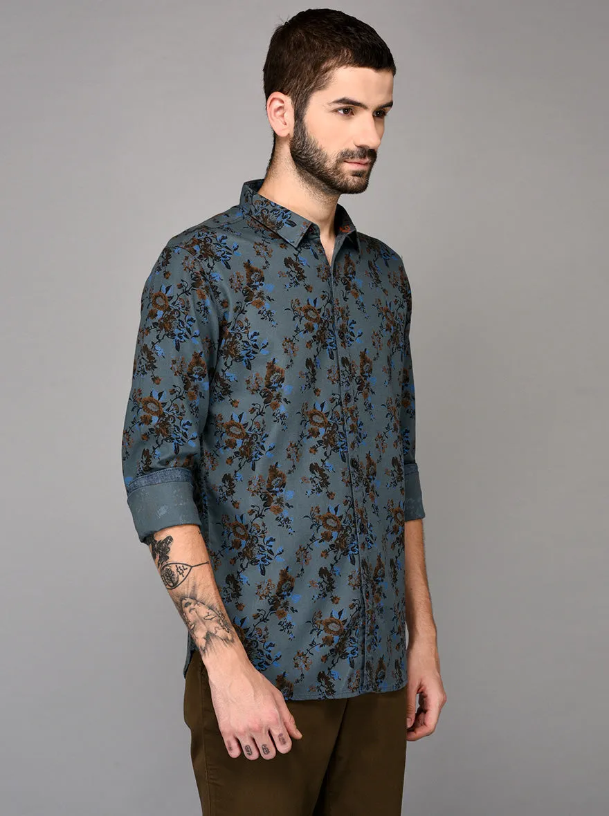 JadeBlue Blue Printed Slim Fit Casual Shirt | JadeBlue