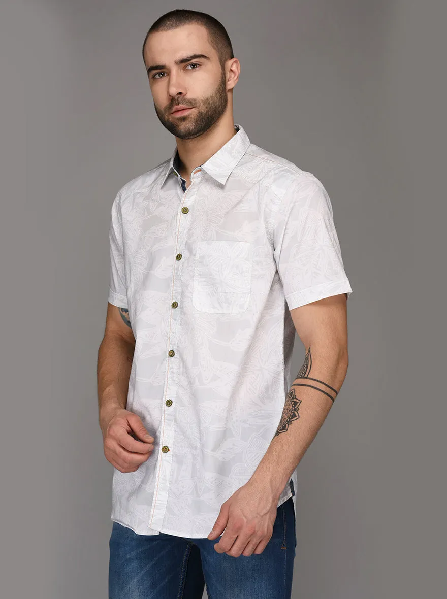 JadeBlue White Printed Slim Fit Casual Shirt | JadeBlue