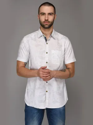 JadeBlue White Printed Slim Fit Casual Shirt | JadeBlue