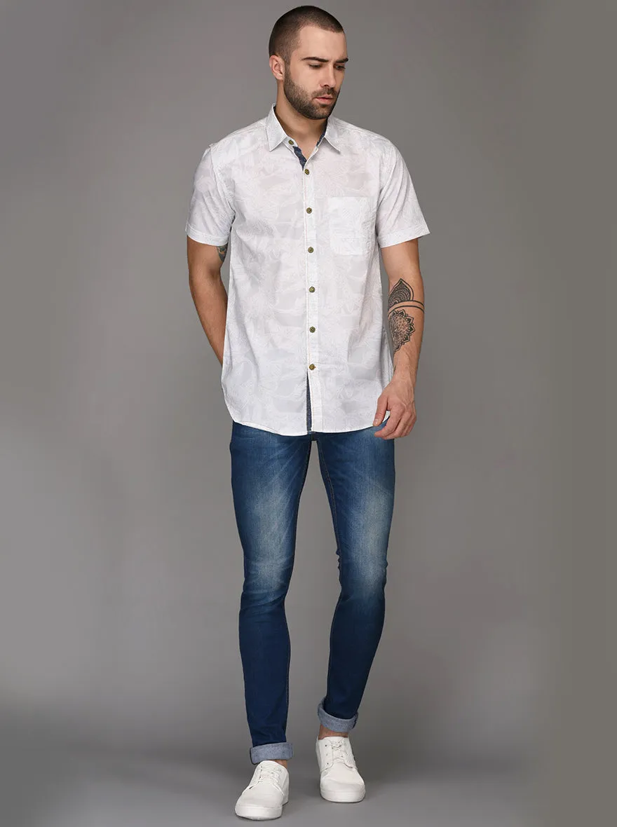 JadeBlue White Printed Slim Fit Casual Shirt | JadeBlue