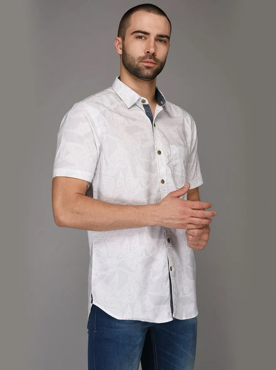 JadeBlue White Printed Slim Fit Casual Shirt | JadeBlue