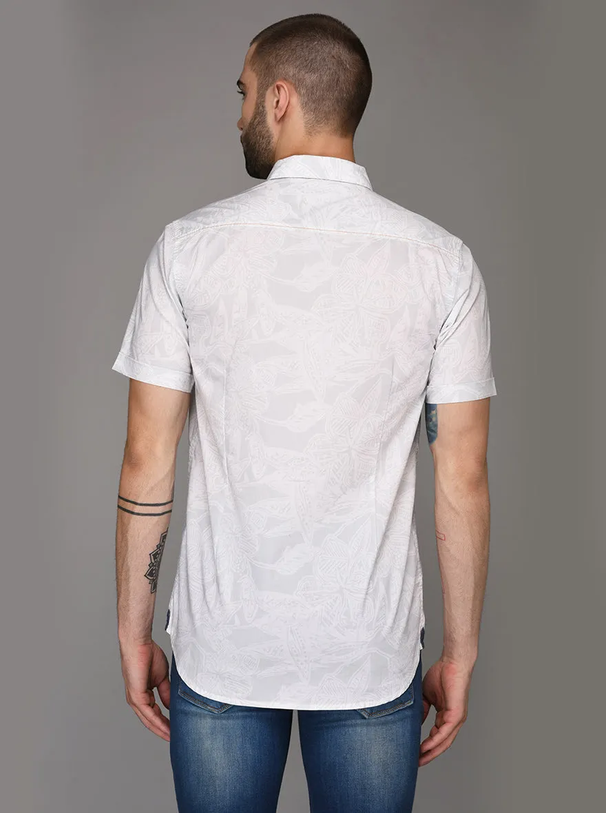JadeBlue White Printed Slim Fit Casual Shirt | JadeBlue