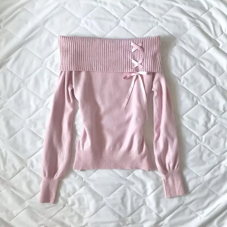 JazzHer Fashion Y2K Autumn Winter Woman Korean Straight shoulder Sets Pullovers Sweater Camisole Knitwear Long Sleeve Aesthetic Hot Girl