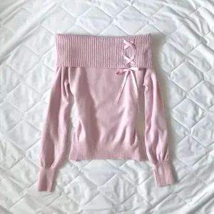 JazzHer Fashion Y2K Autumn Winter Woman Korean Straight shoulder Sets Pullovers Sweater Camisole Knitwear Long Sleeve Aesthetic Hot Girl