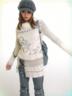 JazzHer Y2k Harajuku Sweater Women Japanese 2000s Vintage Style Slim Print Knitted Pullovers Autumn Winter Warm Knitwear Aesthetic New
